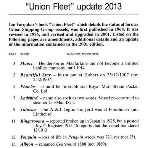 Union Fleet - Update to Published Book 